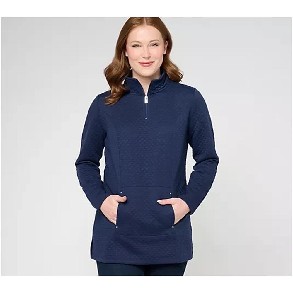 Sport Savvy Knit Jacquard Long Sleeve Quarter Zip Tunic Navy Blue Size XS Casual